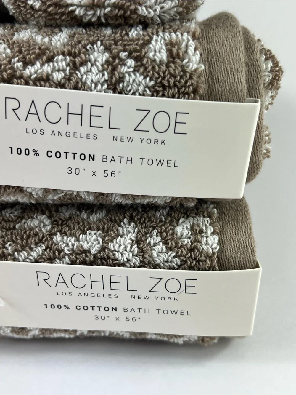 Rachel Zoe Bath Towels Tan Cream Leopard Animal Print 100% Cotton 8 Pc NEW